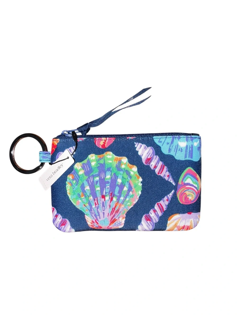 NWT Vera Bradley Multicolor Seashell Print Wristlet Key Pouch in Navy